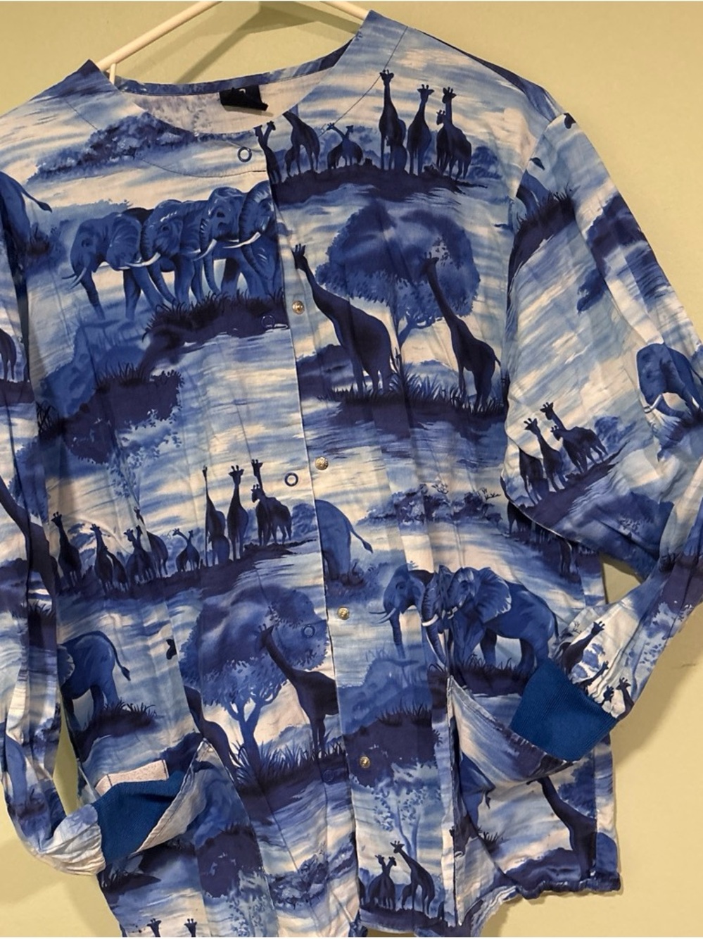 Barco Uniforms Blue Safari Print Scrub Top
